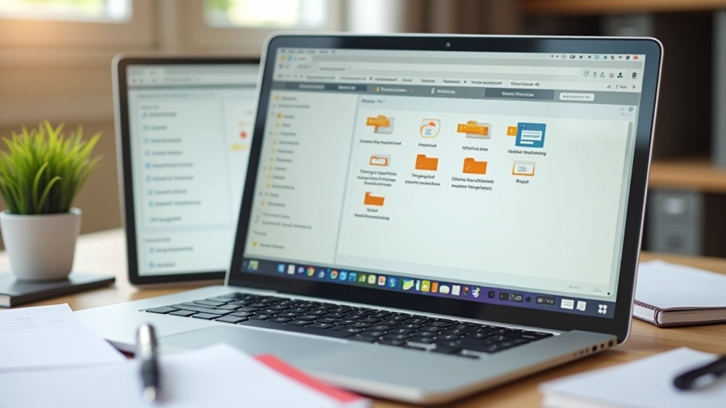 Écran d'ordinateur montrant un système de dossiers bien organisé avec des fichiers PDF nommés avec dates pour les documents administratifs